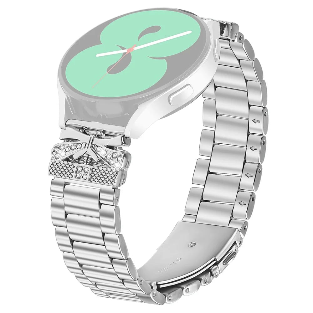 For Garmin Forerunner 55 / Venu Replacement Strap Butterfly Rhinestones Decor Silver Stainless Steel Watch Band - 1