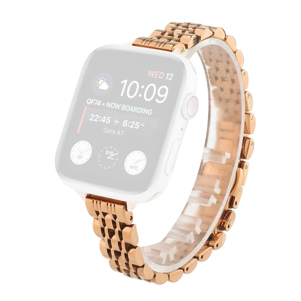 Smart Watch Strap for Apple Watch Series 10 9 8 7 SE 6 5 4 3 2 1 42mm 41mm 40mm 38mm 7-Bead Stainless Steel Band - Rose Gold - 1