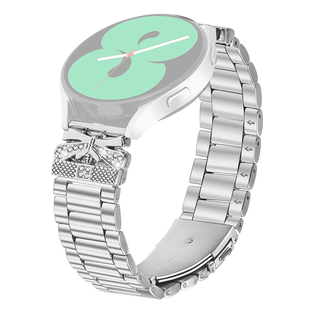 For Huami Amazfit Bip U Replacement Strap Butterfly Rhinestones Decor Silver Stainless Steel Watch Band - 1