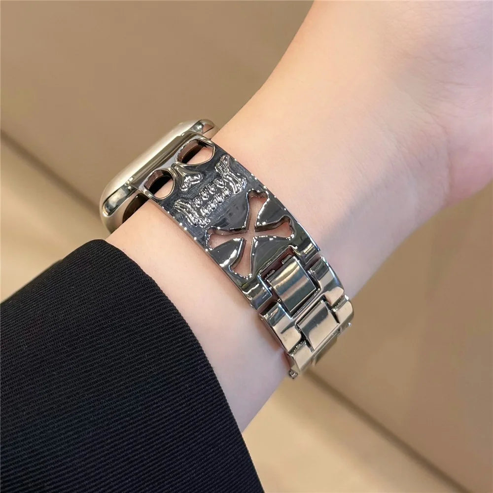 Watch Band For Apple Watch Series 11 10 42mm / 9 8 7 41mm / SE3 SE2 SE 6 5 4 40mm / 3 2 1 38mm Skull Design Breathable Metal Alloy Strap - Silver - 5