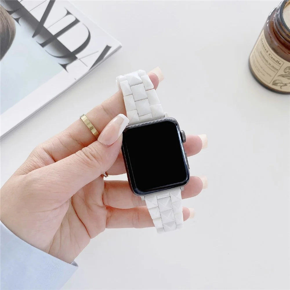 Watch Band For Apple Watch Series 11 10 42mm / 9 8 7 41mm / SE3 SE2 SE 6 5 4 40mm / 3 2 1 38mm Ceramic Rhombus Grid Pattern Strap - White - 3