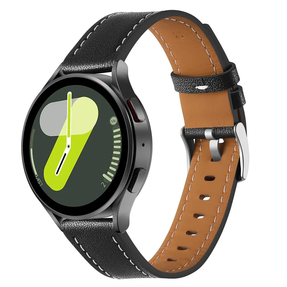 For Samsung Galaxy Watch7 44mm / 40mm Watch Band 20mm Adjustable Genuine Cow Leather Strap - Black - 2