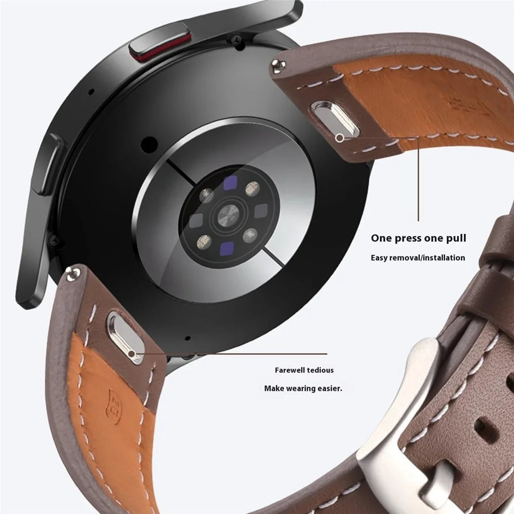 For Samsung Galaxy Watch7 44mm / 40mm Watch Band 20mm Adjustable Genuine Cow Leather Strap - Black - 4