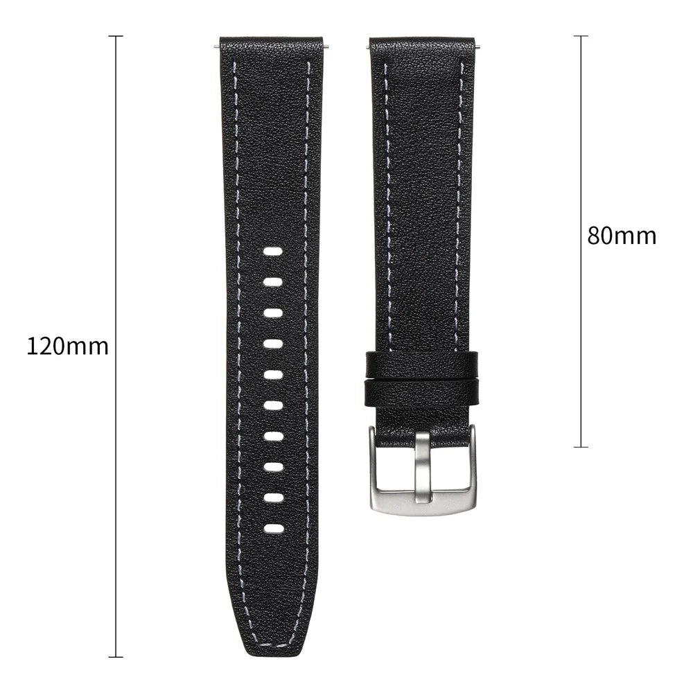 For Samsung Galaxy Watch7 44mm / 40mm Watch Band 20mm Adjustable Genuine Cow Leather Strap - Black - 7