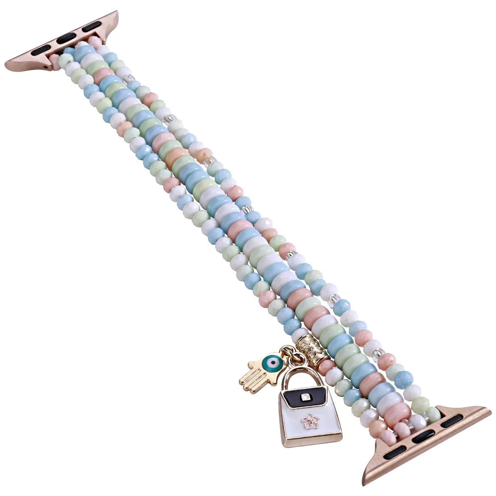 Watch Strap for Apple Watch Series 11 10 42mm / 9 8 7 41mm / SE3 SE2 SE 6 5 4 40mm / 3 2 1 38mm 3-Row Beads Bracelet Wrist Band - Pink - 2