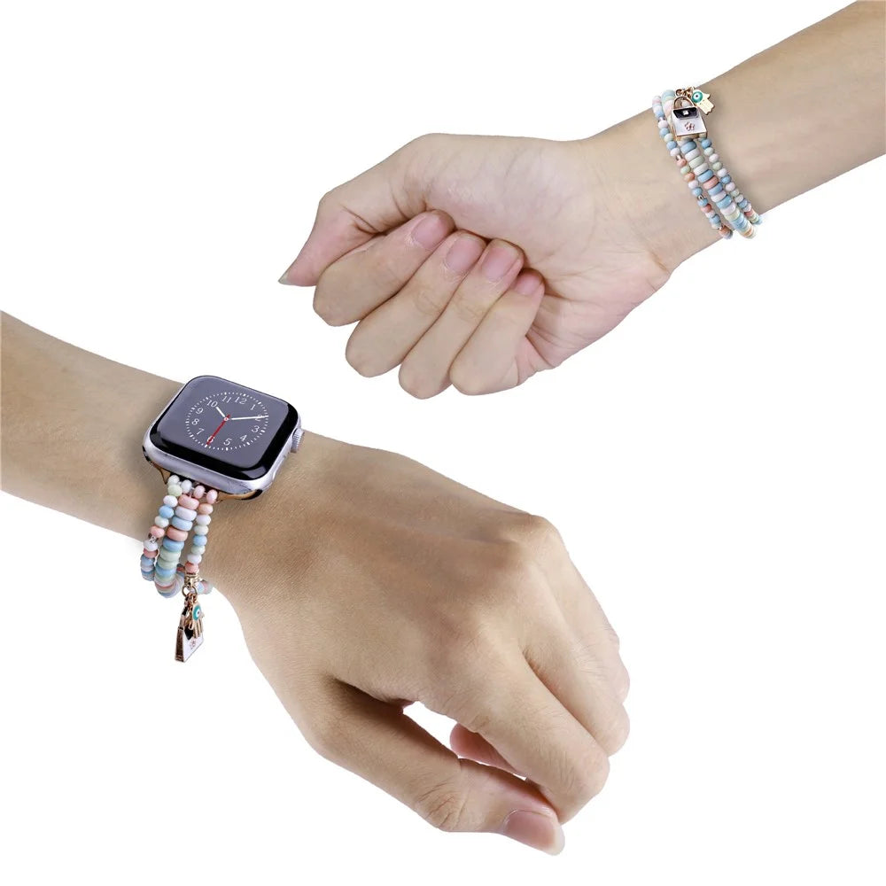 Watch Strap for Apple Watch Series 11 10 42mm / 9 8 7 41mm / SE3 SE2 SE 6 5 4 40mm / 3 2 1 38mm 3-Row Beads Bracelet Wrist Band - Pink - 3