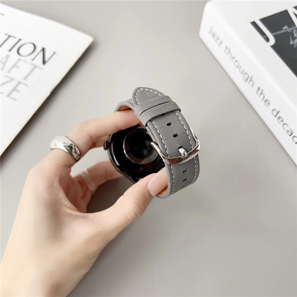 For Samsung Galaxy Watch7 44mm / 40mm Plaid Texture Watch Band 20mm Adjustable Leather Wrist Strap - Beige - 3