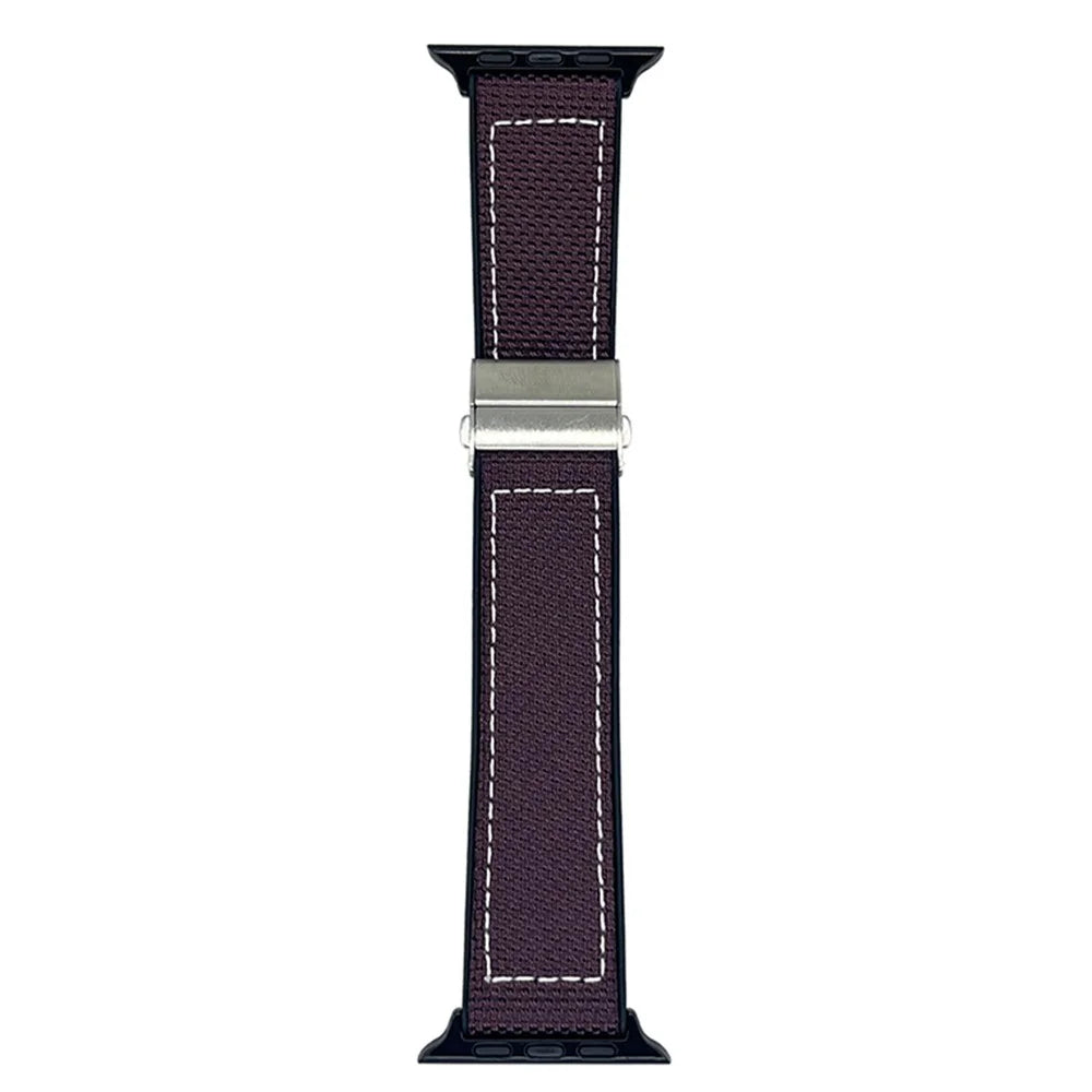 Watch Band for Apple Watch Series 11 10 42mm / 9 8 7 41mm / SE3 SE2 SE 6 5 4 40mm / 3 2 1 38mm Silicone + Silk Folding Buckle Wrist Strap - Dark Purple - 1