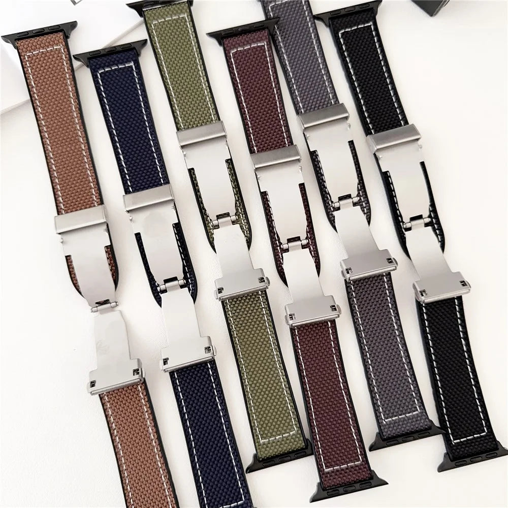 Watch Band for Apple Watch Series 11 10 42mm / 9 8 7 41mm / SE3 SE2 SE 6 5 4 40mm / 3 2 1 38mm Silicone + Silk Folding Buckle Wrist Strap - Dark Purple - 4