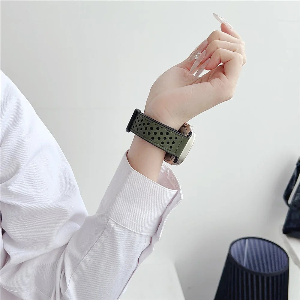 Watch Band For Apple Watch Series 11 10 42mm / 9 8 7 41mm / SE3 SE2 SE 6 5 4 40mm / 3 2 1 38mm Square Magnetic Buckle Perforated Silicone Strap - Midnight Blue - 4