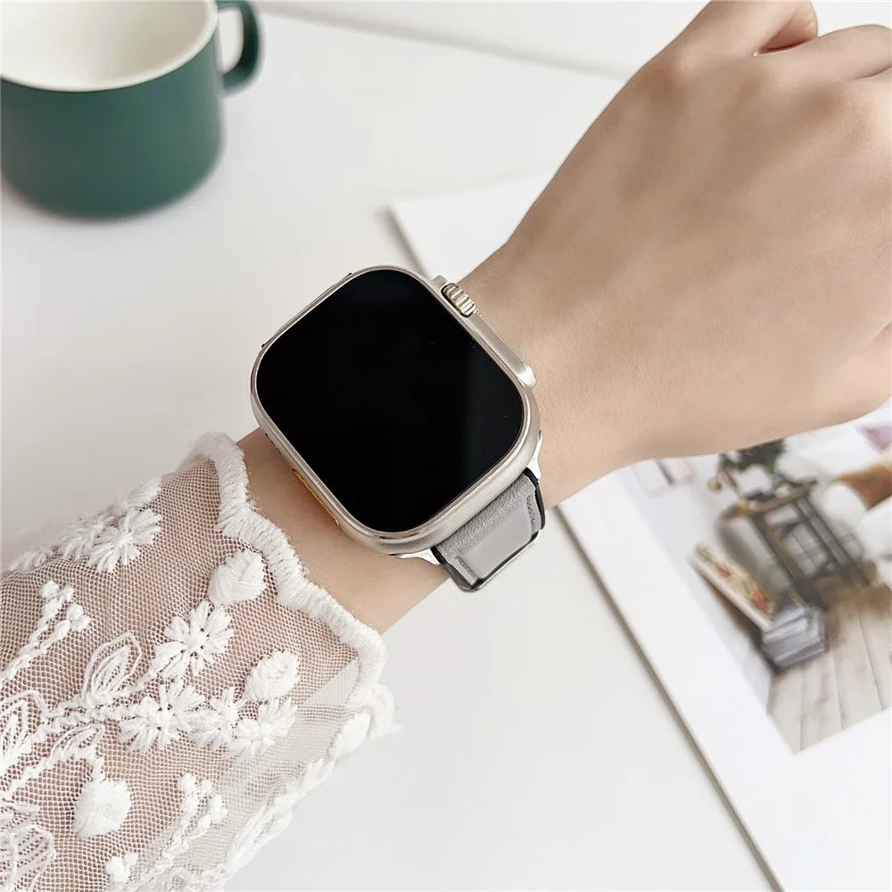 Watch Band for Apple Watch Ultra 3 2 1 49mm / Series 11 10 46mm / 9 8 7 45mm / SE3 SE2 SE 6 5 4 44mm / 3 2 1 42mm Napa Texture PU Covered Silicone Strap - Black - 3