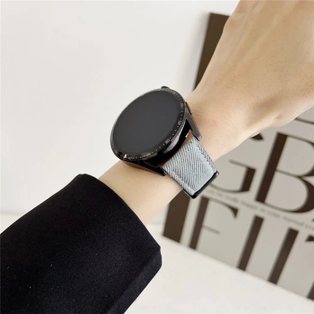 22mm Universal Watch Band For Huawei Watch GT 5 46mm Magnetic Buckle Leather Nylon Wrist Strap - Coffee - 4
