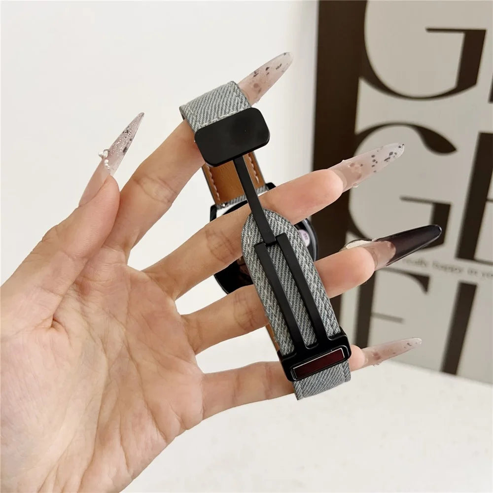 22mm Universal Watch Band For Huawei Watch GT 5 46mm Magnetic Buckle Leather Nylon Wrist Strap - Coffee - 6
