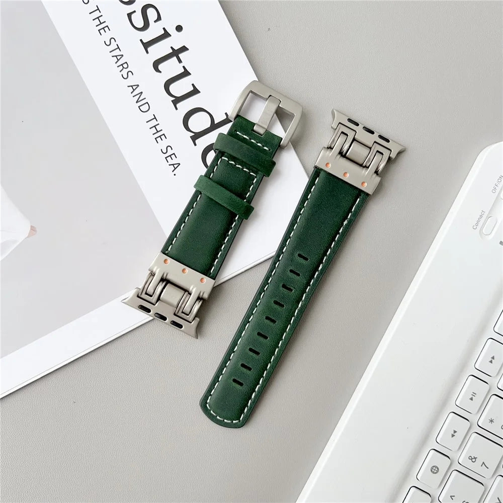 Leather Watch Band For Apple Watch Series 11 10 42mm / 9 8 7 41mm / SE3 SE2 SE 6 5 4 40mm / 3 2 1 38mm Crazy Horse Texture Wrist Strap - Dark Blue - 3