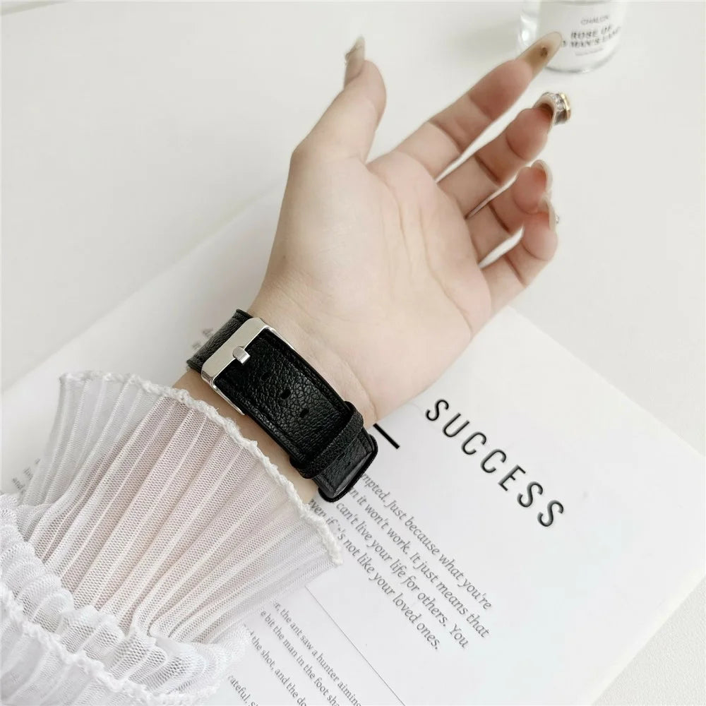 Watch Band For Apple Watch Series 11 10 42mm / 9 8 7 41mm / SE3 SE2 SE 6 5 4 40mm / 3 2 1 38mm Silicone Leather Coated Wrist Strap - Black - 5