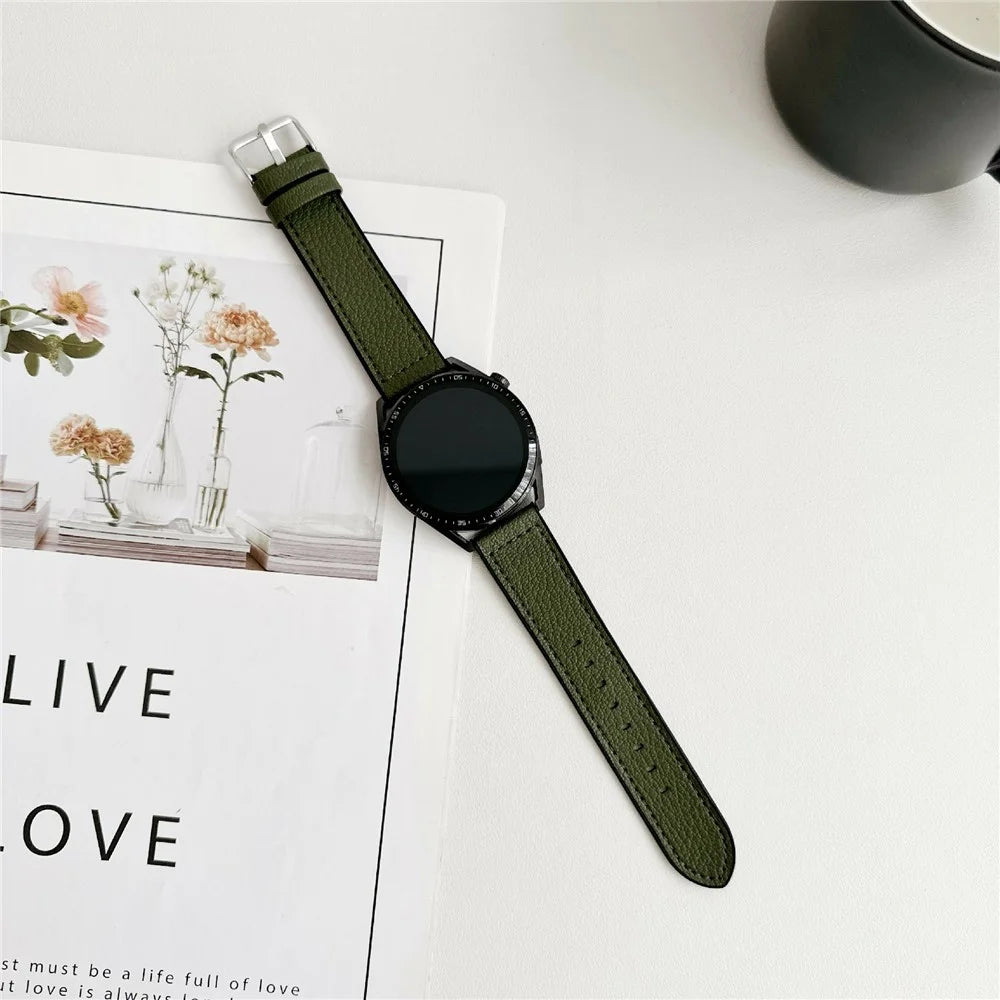 20mm Universal Watch Band For Samsung Galaxy Watch7 / Watch6 Silicone Leather Coated Wrist Strap - Army Green - 2