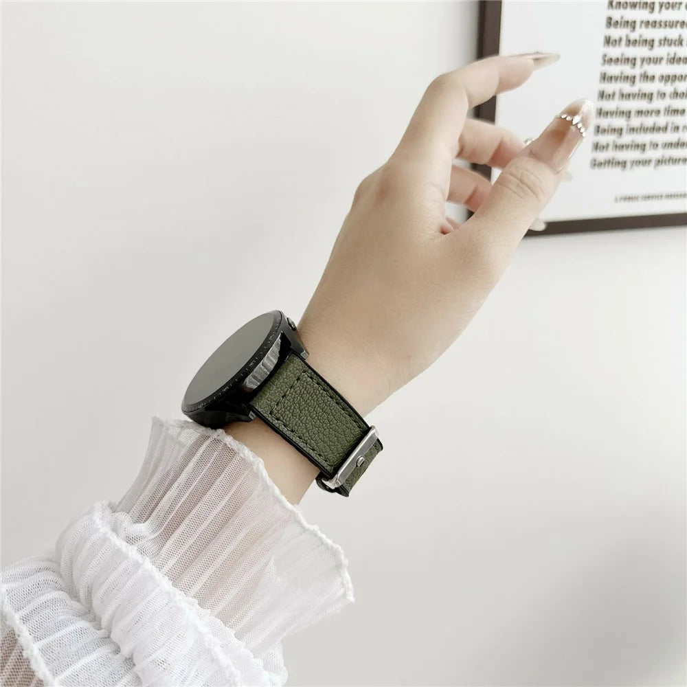 20mm Universal Watch Band For Samsung Galaxy Watch7 / Watch6 Silicone Leather Coated Wrist Strap - Army Green - 4