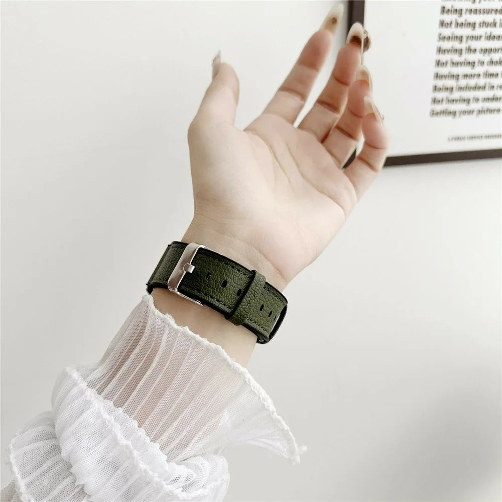20mm Universal Watch Band For Samsung Galaxy Watch7 / Watch6 Silicone Leather Coated Wrist Strap - Army Green - 5