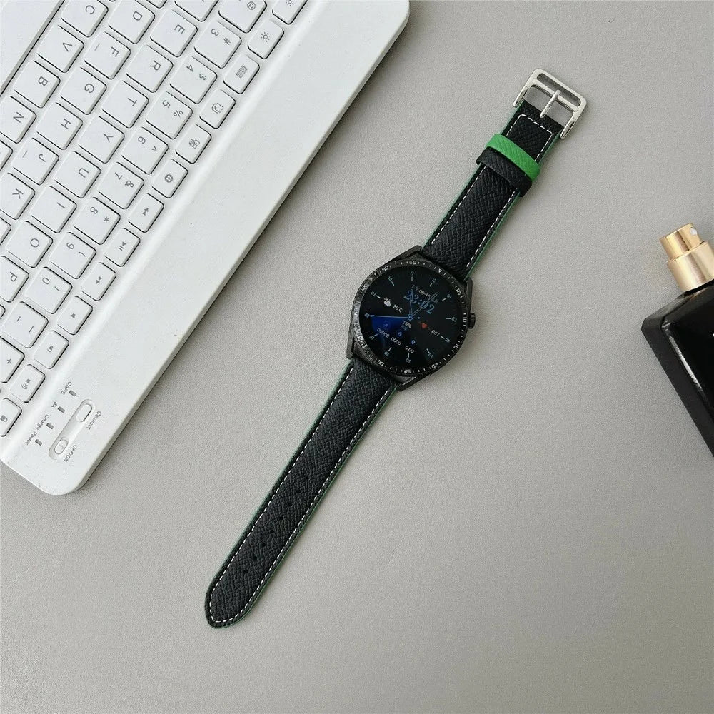 Dual Color Leather Bands For Samsung Galaxy Watch7 / Watch6 Watchbands 20mm Universal Wrist Strap - Black - 2