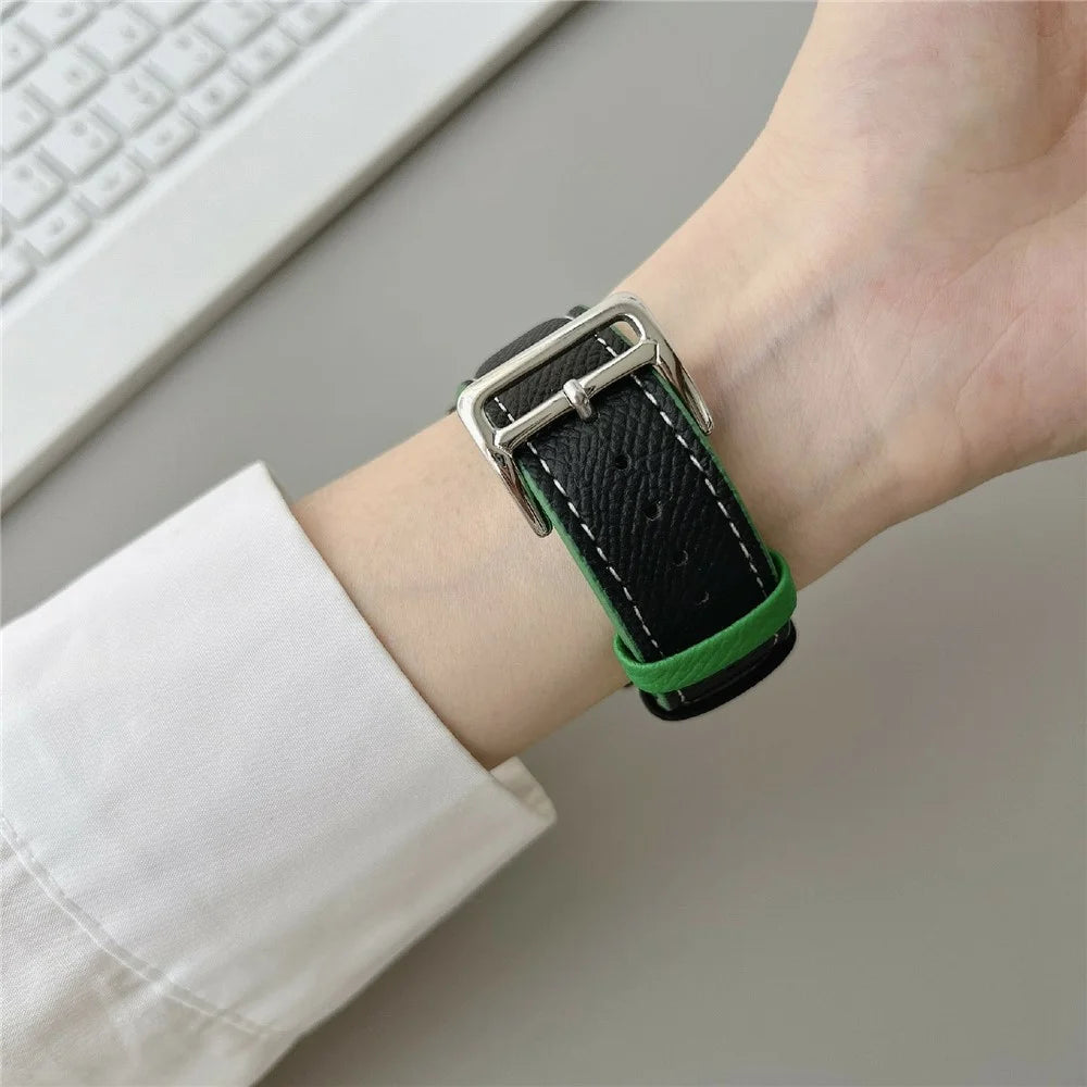 Dual Color Leather Bands For Samsung Galaxy Watch7 / Watch6 Watchbands 20mm Universal Wrist Strap - Black - 4