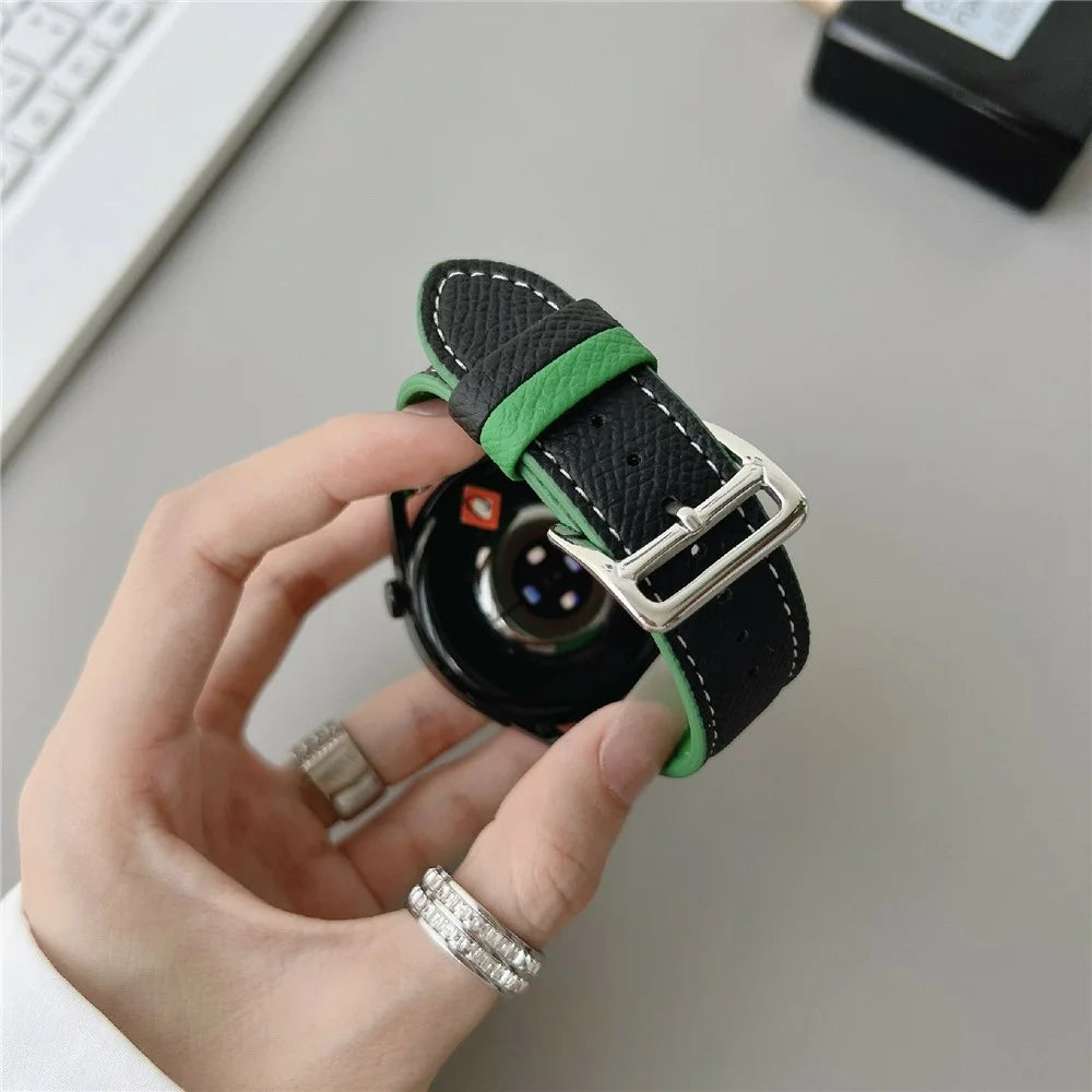 Dual Color Leather Bands For Samsung Galaxy Watch7 / Watch6 Watchbands 20mm Universal Wrist Strap - Black - 5