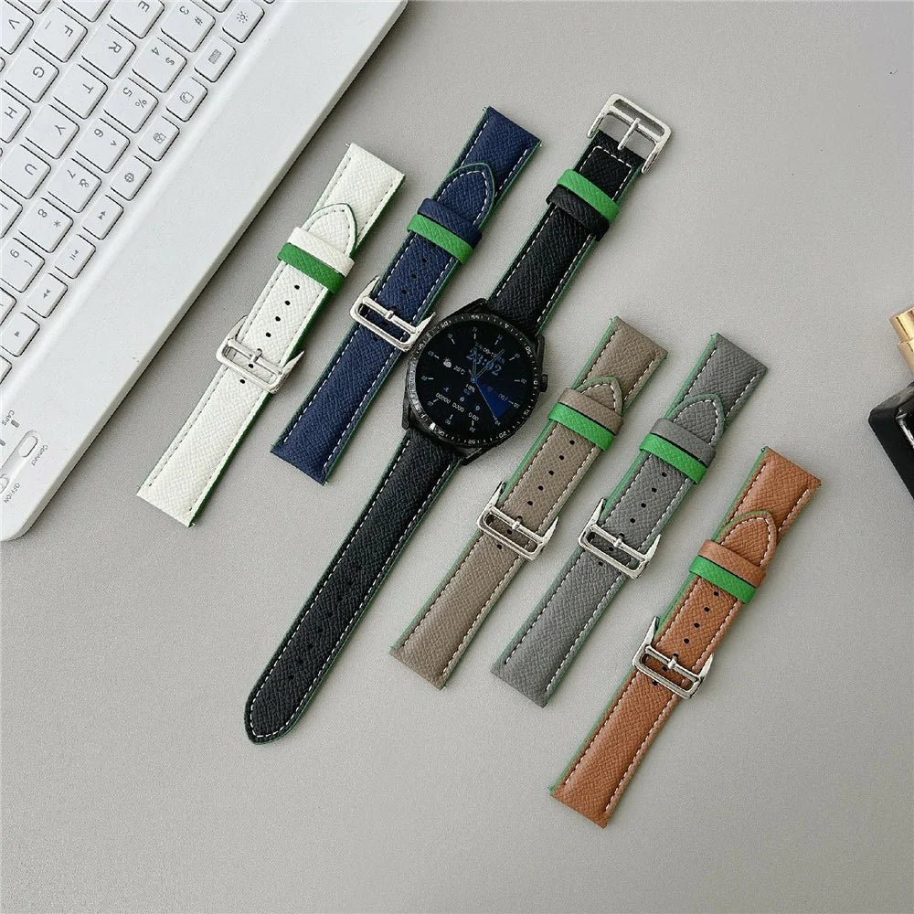 Dual Color Leather Bands For Samsung Galaxy Watch7 / Watch6 Watchbands 20mm Universal Wrist Strap - Black - 7