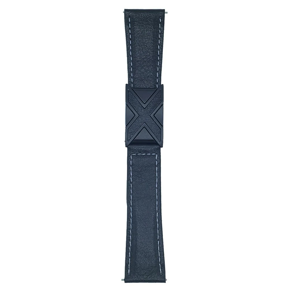 Genuine Leather Watch Band For Samsung Galaxy Watch7 / Watch6 Universal 20mm Strap with Magnetic Clasp X-Buckle - Black - 1