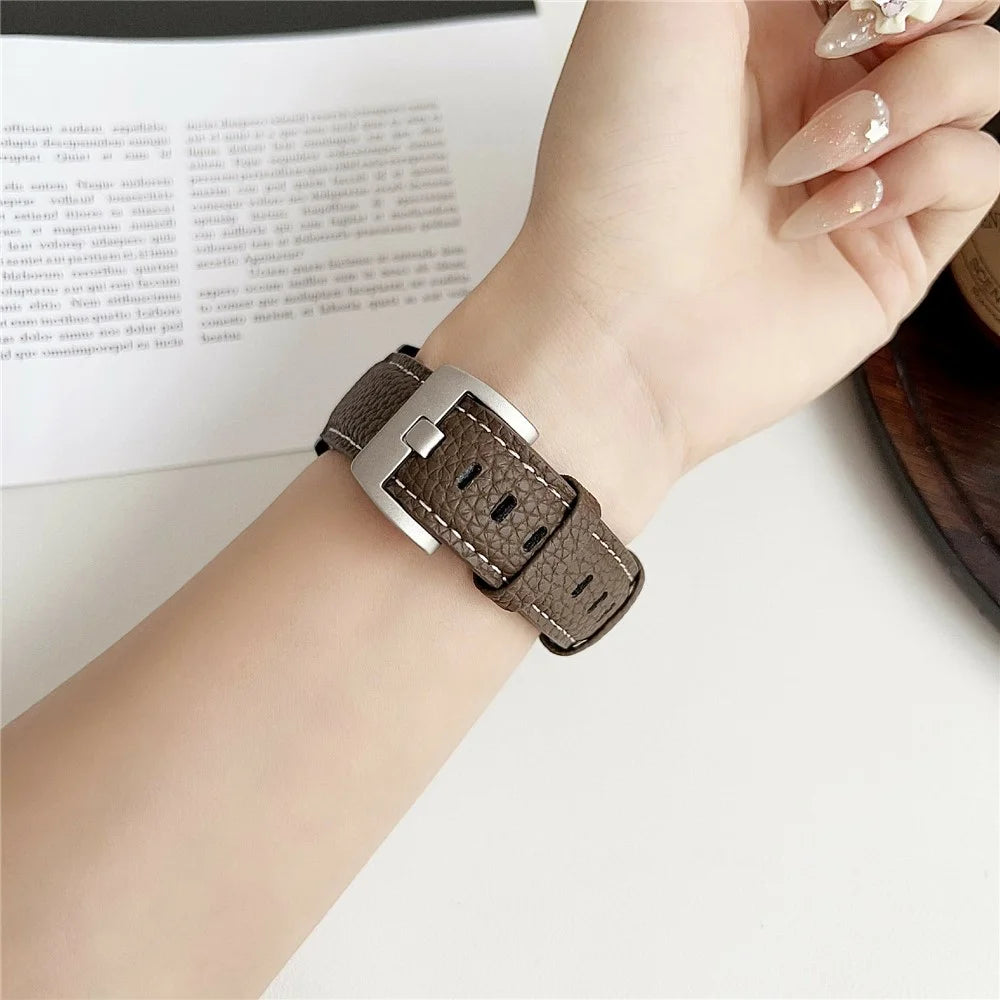 Litchi Texture Leather Band For Samsung Galaxy Watch7 / Watch6 Watchbands Universal 20mm Strap - Grey Brown - 3