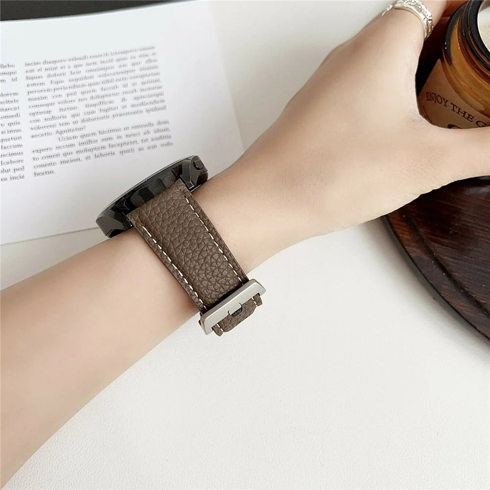 Litchi Texture Leather Band For Samsung Galaxy Watch7 / Watch6 Watchbands Universal 20mm Strap - Grey Brown - 4
