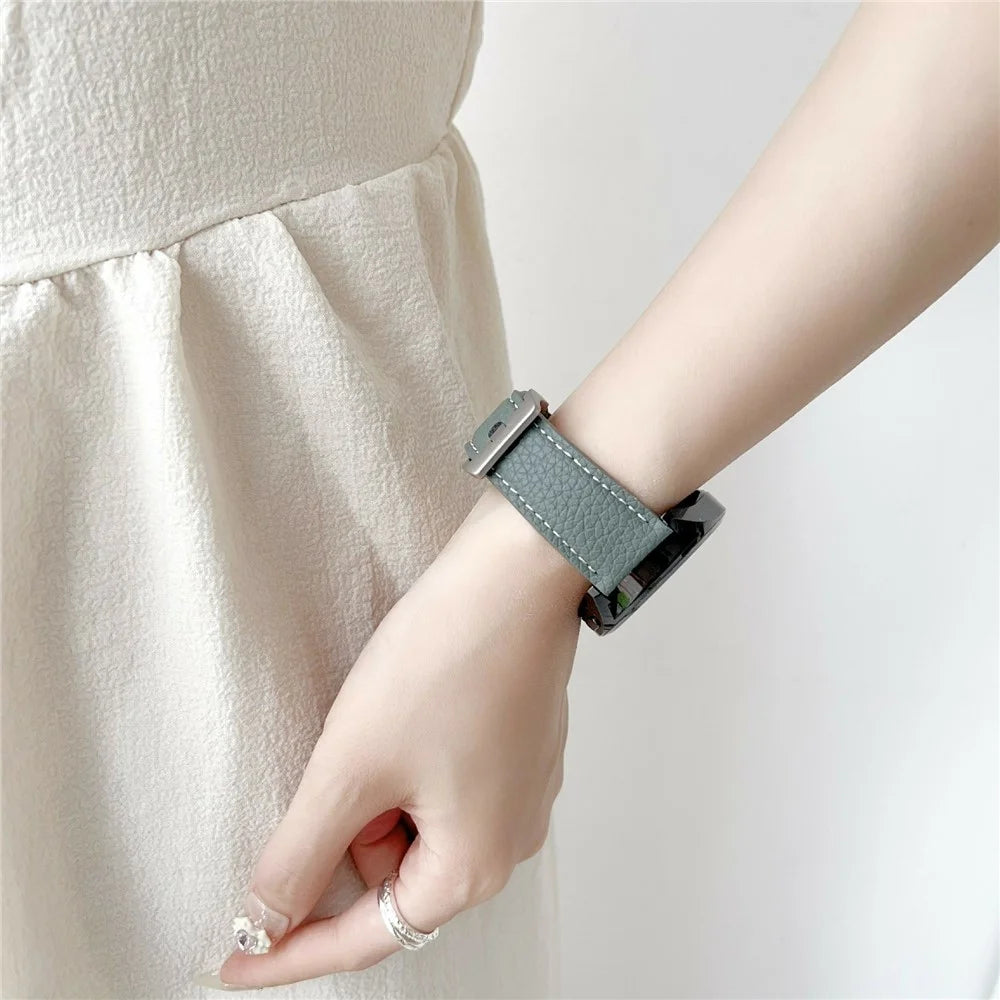 Litchi Texture Leather Band For Samsung Galaxy Watch7 / Watch6 Watchbands Universal 20mm Strap - Grey Brown - 6