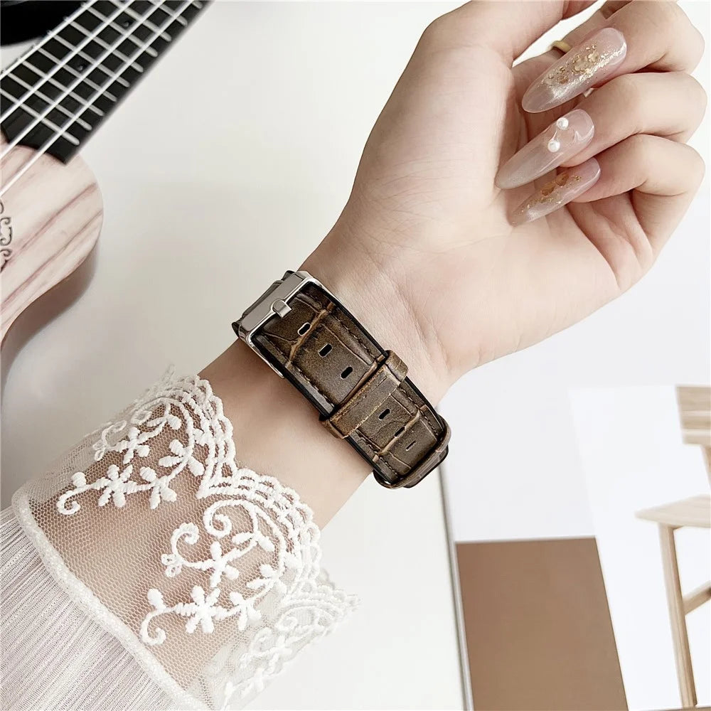 Replacement Strap for Apple Watch Series 11 10 42mm / 9 8 7 41mm / SE3 SE2 SE 6 5 4 40mm / 3 2 1 38mm Bamboo Texture PU + Silicone Watch Band - Coffee - 5