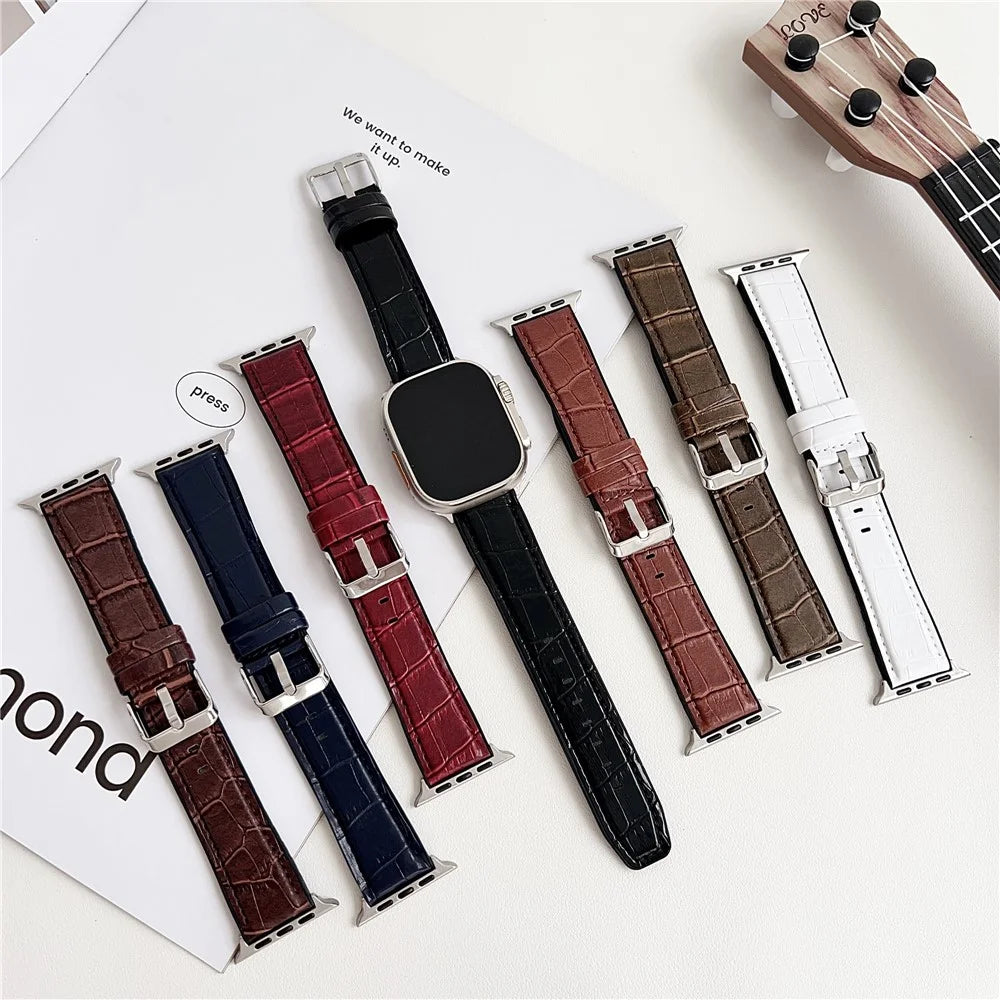 Replacement Strap for Apple Watch Series 11 10 42mm / 9 8 7 41mm / SE3 SE2 SE 6 5 4 40mm / 3 2 1 38mm Bamboo Texture PU + Silicone Watch Band - Coffee - 6