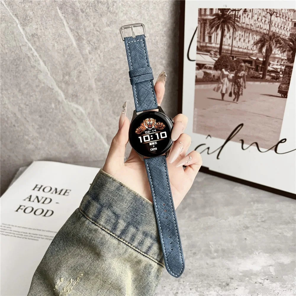 For Samsung Galaxy Watch7 / Watch6 Watch Bands Universal 20mm Leather Wrist Strap with Steel Buckle - Indigo - 3