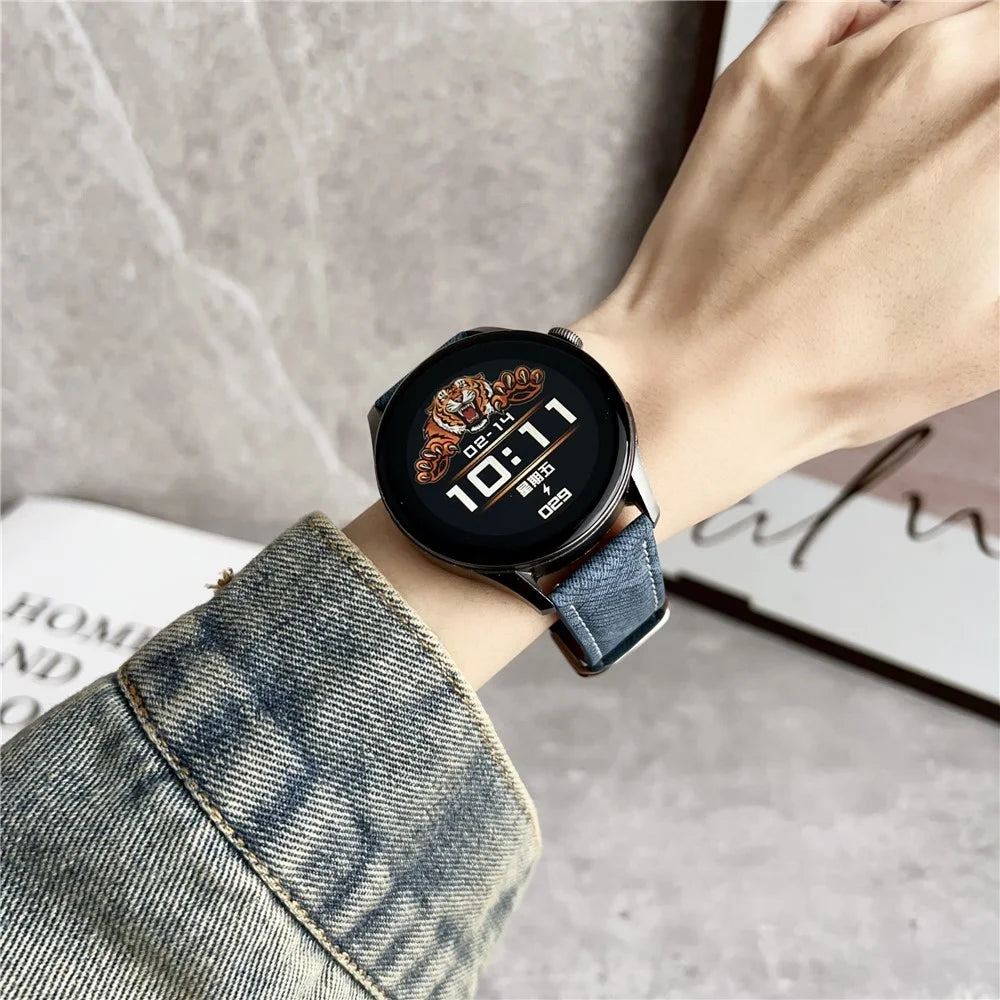 For Samsung Galaxy Watch7 / Watch6 Watch Bands Universal 20mm Leather Wrist Strap with Steel Buckle - Indigo - 4