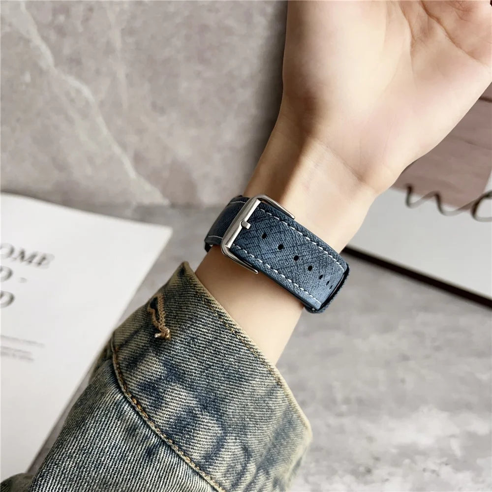 For Samsung Galaxy Watch7 / Watch6 Watch Bands Universal 20mm Leather Wrist Strap with Steel Buckle - Indigo - 5