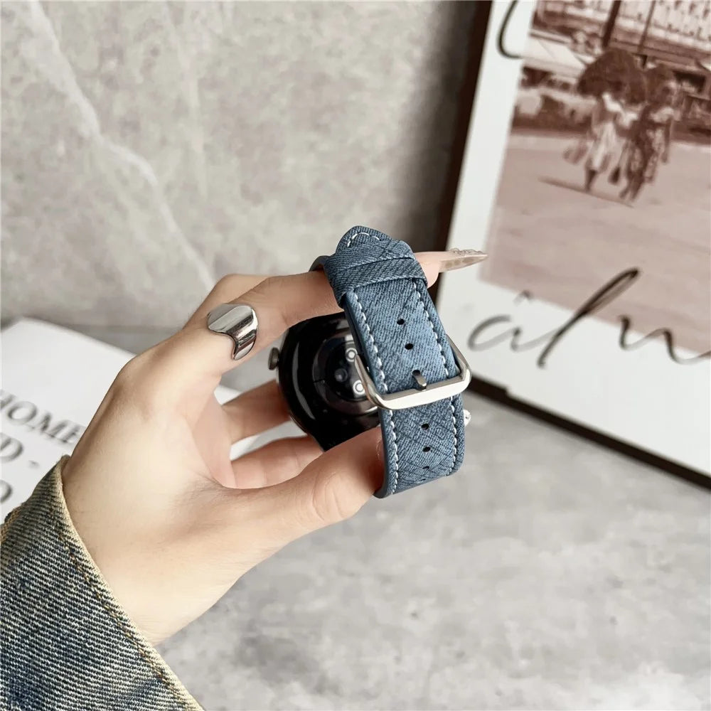 For Samsung Galaxy Watch7 / Watch6 Watch Bands Universal 20mm Leather Wrist Strap with Steel Buckle - Indigo - 6