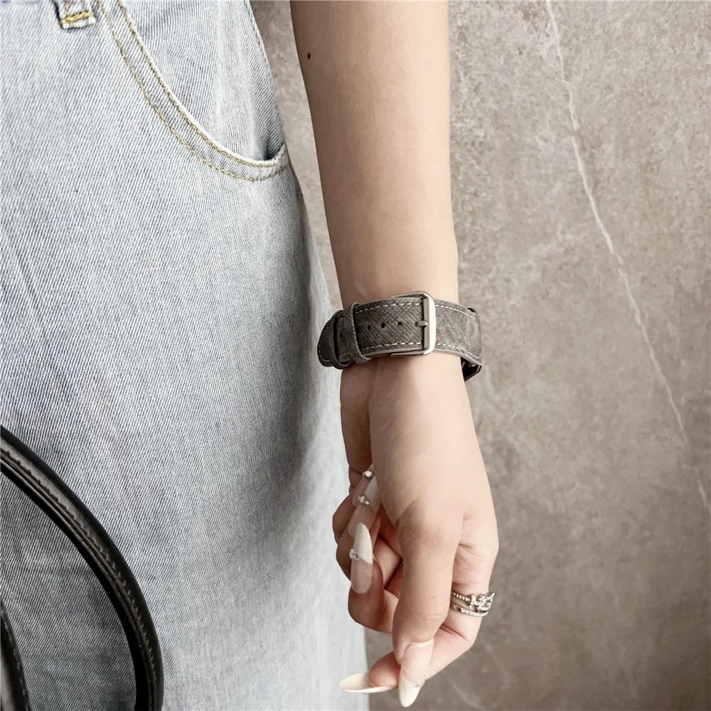 For Samsung Galaxy Watch7 / Watch6 Watch Bands Universal 20mm Leather Wrist Strap with Steel Buckle - Indigo - 7