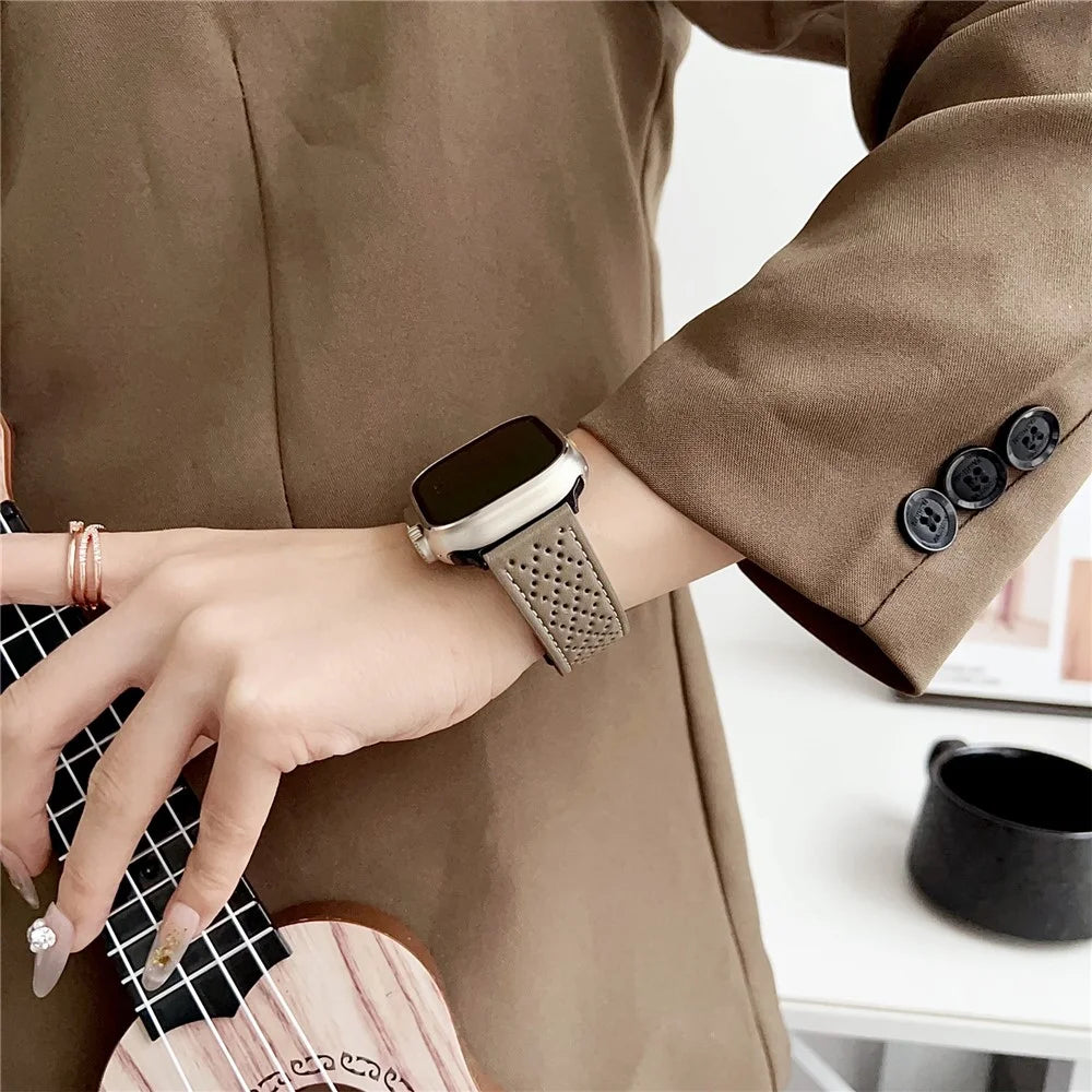 Microfiber Leather Watch Bands For Apple Watch Ultra 3 2 1 49mm / Series 11 10 46mm / 9 8 7 45mm / SE3 SE2 SE 6 5 4 44mm / 3 2 1 42mm Breathable Magnetic Strap - Light Brown - 3