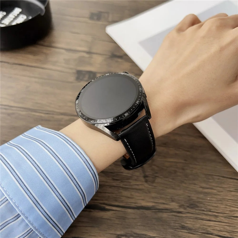 For Huawei Watch GT 5 46mm Watch Band 22mm Crazy Horse Texture Round Buckle Leather Wrist Strap - Black Brown - 4
