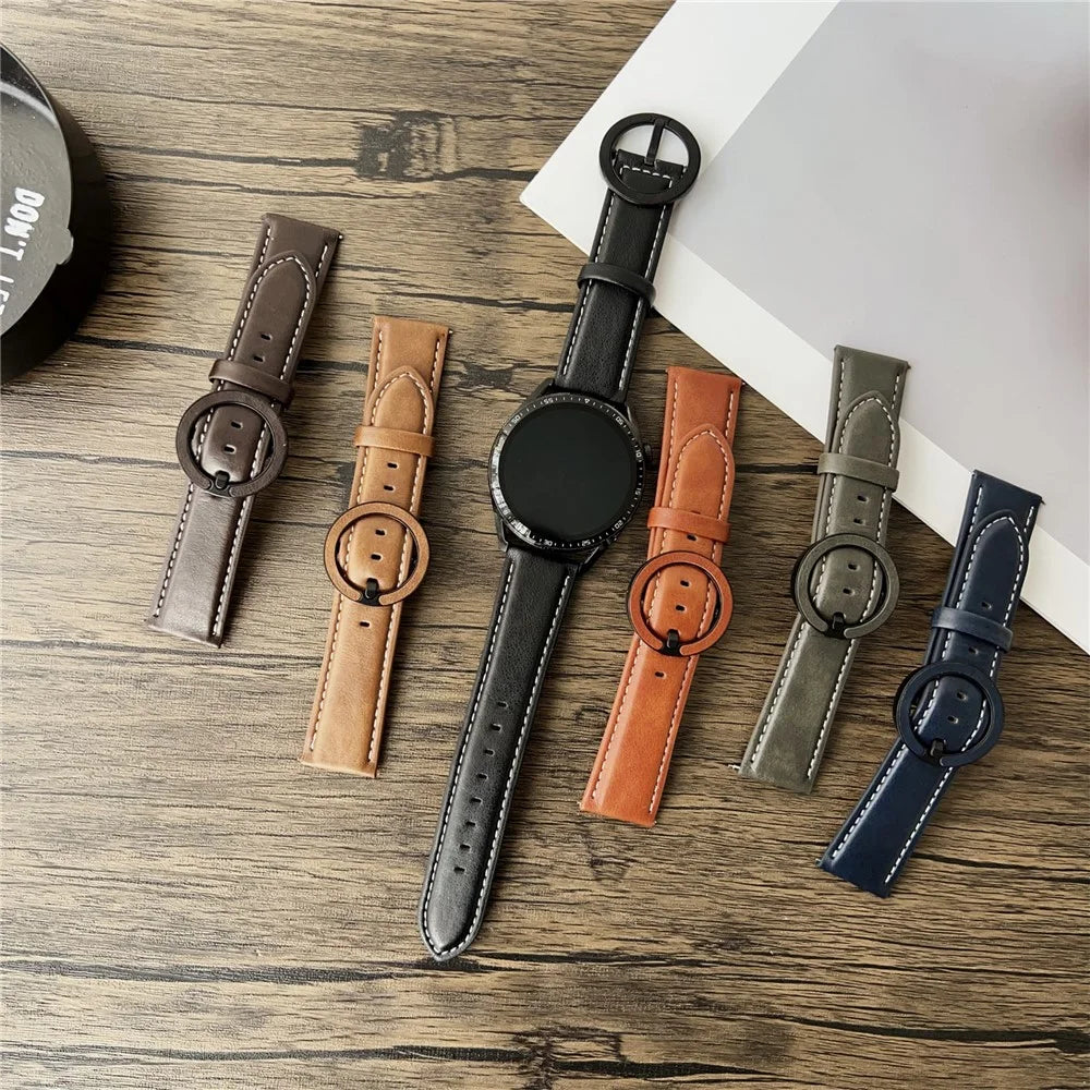 For Huawei Watch GT 5 46mm Watch Band 22mm Crazy Horse Texture Round Buckle Leather Wrist Strap - Black Brown - 7