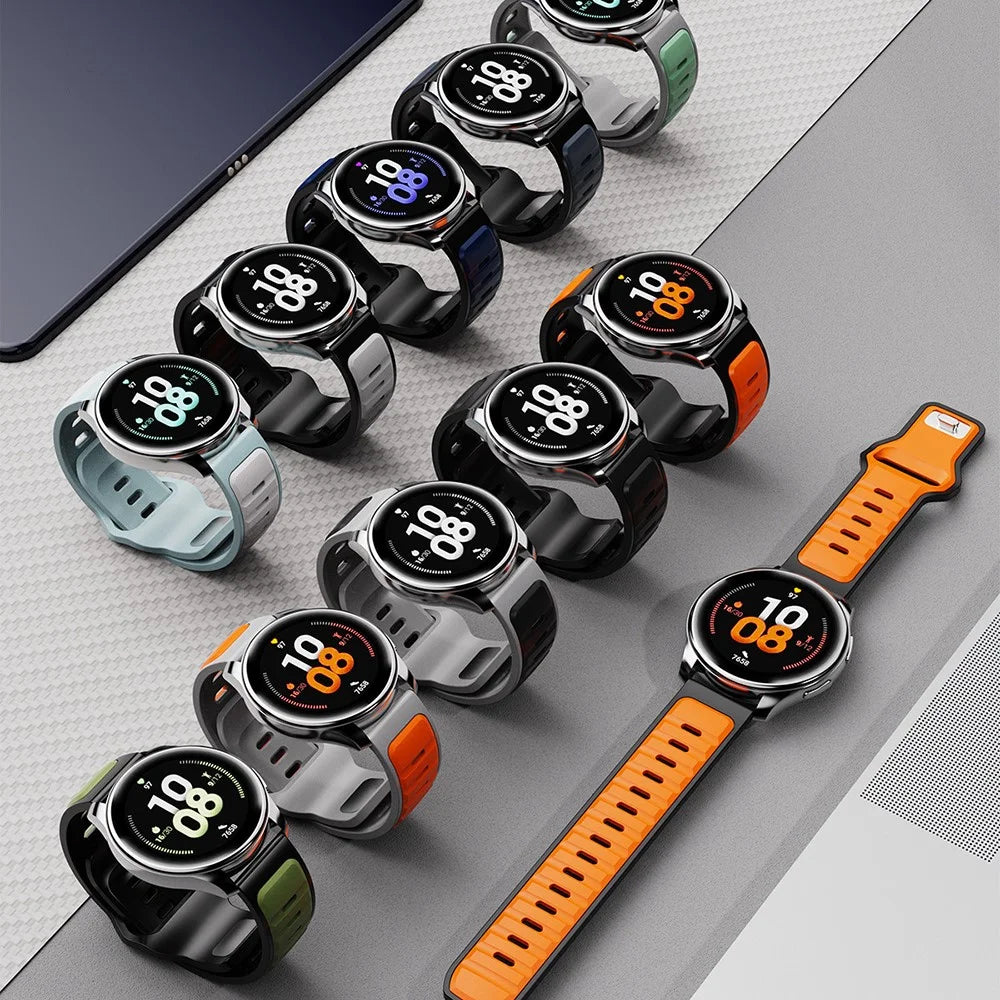 For Huawei Watch GT 5 46mm / GT 5 Pro 46mm Silicone Strap 22mm Dual Color Sport Wrist Band - Orange / Grey - 6