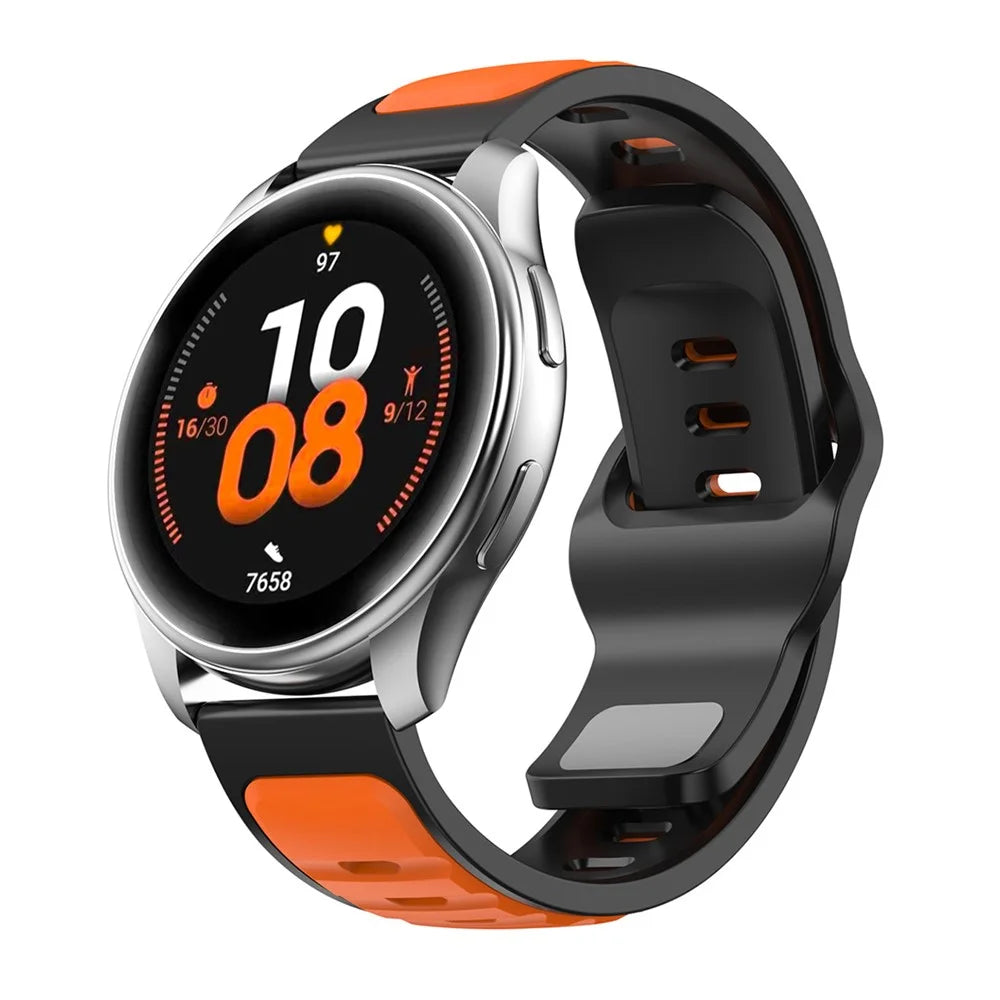 20mm Silicone Strap for Samsung Galaxy Watch7 40mm/44m/Huami Amazfit Active 2 Dual Color Sport Wrist Band - Orange / Black - 2