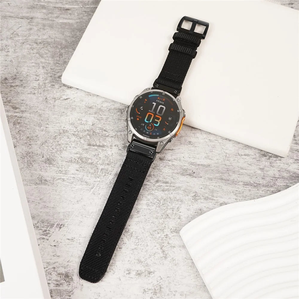 26mm Watch Band for Garmin Tactix 8 AMOLED 51mm / Fenix 8 51mm / Fenix 7X Adjustable Nylon Strap - Black - 3