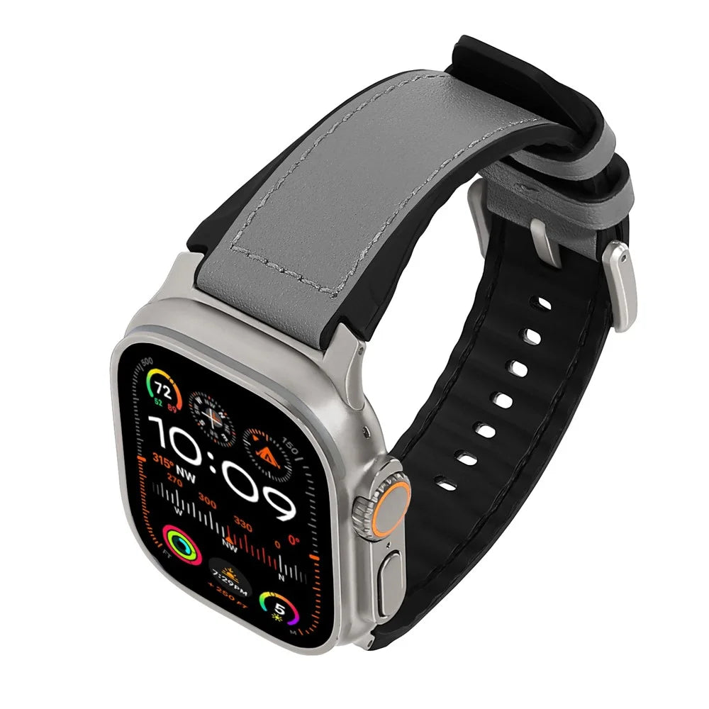 Wrist Strap for Apple Watch Series 11 10 42mm / 9 87 41mm / SE3 SE2 SE 6 5 4 40mm / 3 2 1 38mm Silicone + Leather Covered Watch Band - Dark Grey - 3