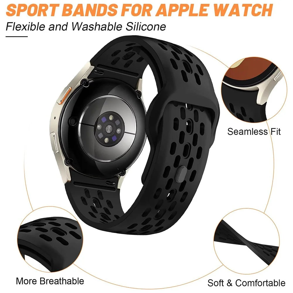 KALEBOL For Samsung Galaxy Watch7 44mm / 40mm Watch Band Holes Design Reverse Buckle Silicone Strap - Dark Blue - 3
