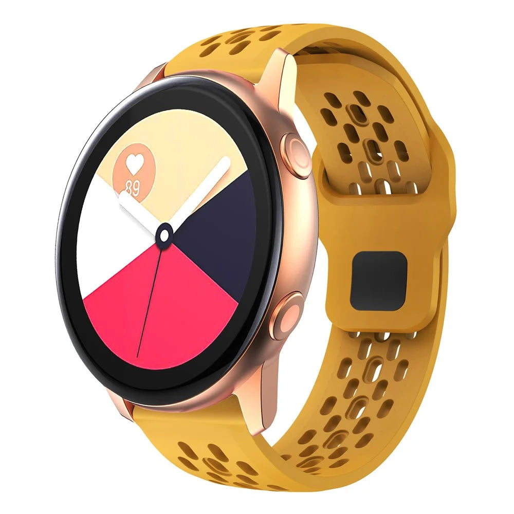 KALEBOL For Samsung Galaxy Watch7 44mm / 40mm Watch Band 20mm Holes Design Reverse Buckle Silicone Strap - Dark Yellow - 4