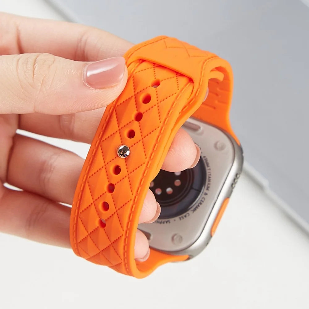Silicone Band for Apple Watch Series 11 10 42mm / 9 8 7 41mm / SE3 SE2 SE 6 5 4 40mm / 3 2 1 38mm Rhombus Design Watch Strap - Orange - 5