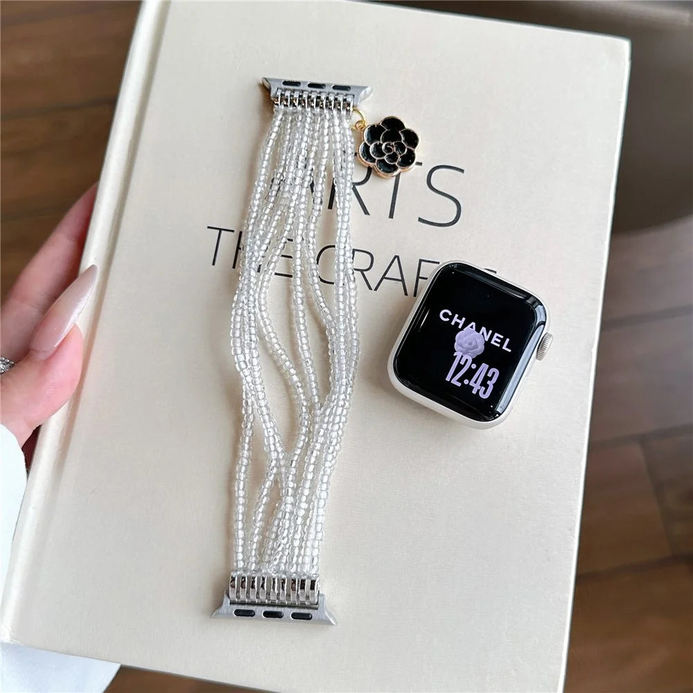 Watch Strap for Apple Watch Series 11 10 42mm / 9 87 41mm / SE3 SE2 SE 6 5 4 40mm / 3 2 1 38mm Clear Rice Beads Bracelet Wrist Band - 6