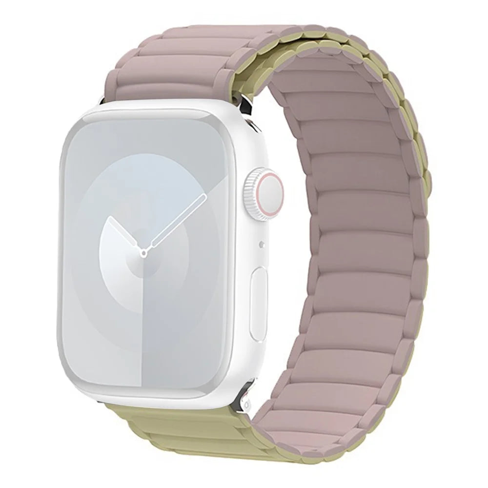 Watch Band For Apple Watch Ultra 3 2 1 49mm / Series 11 10 46mm / 9 8 7 45mm / SE3 SE2 SE 6 5 4 44mm / 3 2 1 42mm 42mm Magnetic Silicone Loop Strap - Grey Red / Beige - 1