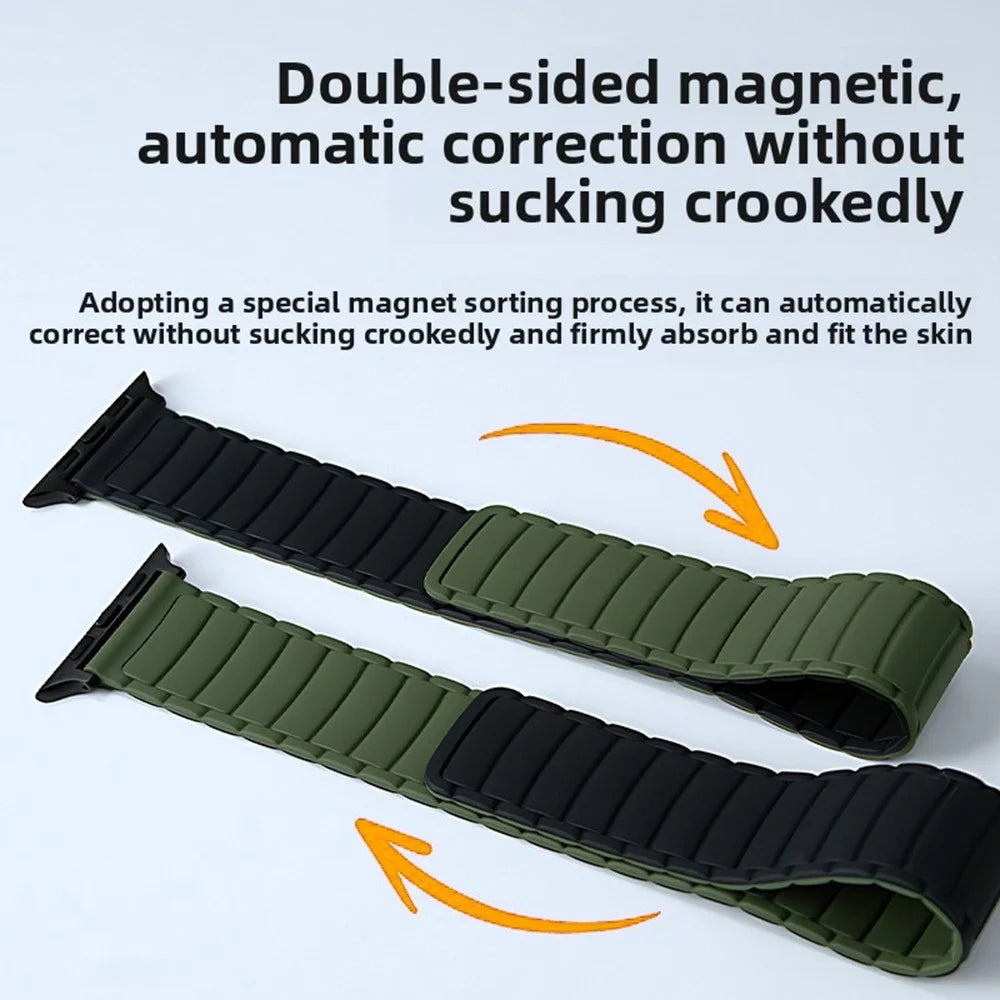 Watch Band For Apple Watch Ultra 3 2 1 49mm / Series 11 10 46mm / 9 8 7 45mm / SE3 SE2 SE 6 5 4 44mm / 3 2 1 42mm 42mm Magnetic Silicone Loop Strap - Grey Red / Beige - 4
